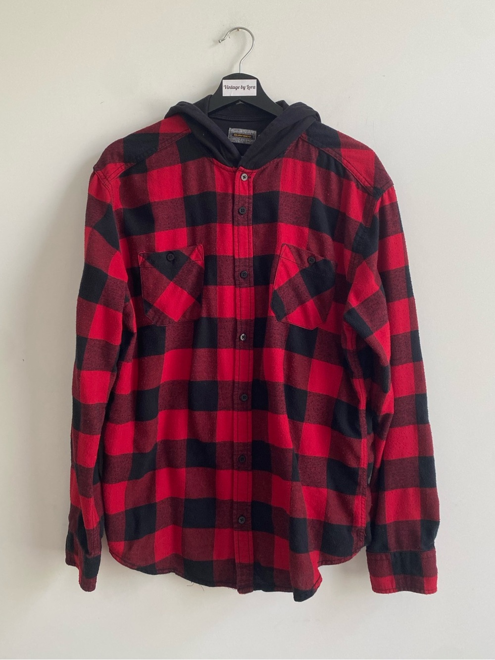 burnside Red & Black Buffalo Plaid Hooded Button-Down Shirt